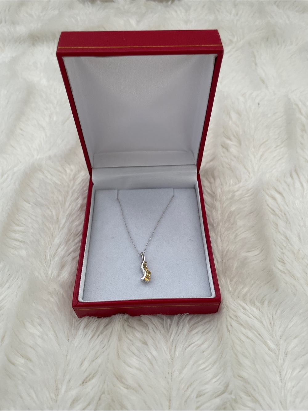 Sterling Silver Necklace with Yellow Gem Pendant - Women Jewelry
